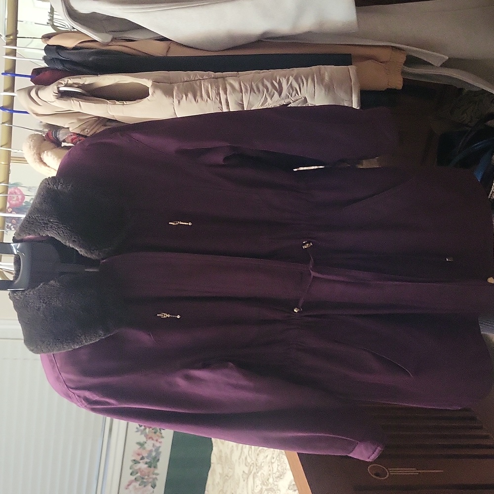 Burgendy Parka with Removeable Faux Fur Collar